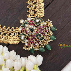 Vriksham Dual Peacock Kemp Stone Pendant Kaasumala-Pastel Green Bead-G21322