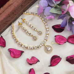 Vriksham Designer Christy Rubes AD Stone Neckpiece-White-G20577