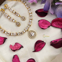 Vriksham Designer Christy Rubes AD Stone Neckpiece-White-G20577