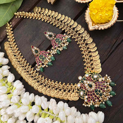 Vriksham Dual Peacock Kemp Stone Pendant Kaasumala-Pastel Green Bead-G21322