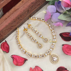 Vriksham Designer Christy Rubes AD Stone Neckpiece-White-G20577