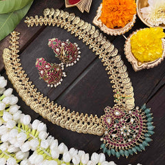 Vriksham Dual Maanga with Peacock Coin Haram-Kaasumala-Pastel Green Bead-G21323