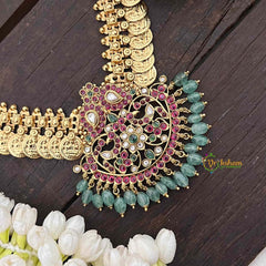 Vriksham Dual Maanga with Peacock Coin Haram-Kaasumala-Pastel Green Bead-G21323