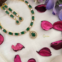 Vriksham Designer Christy Rubes AD Stone Neckpiece-Green-G20576
