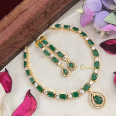 Vriksham Designer Christy Rubes AD Stone Neckpiece-Green-G20576