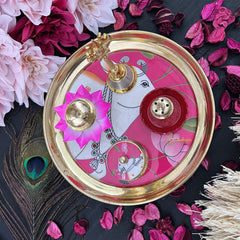 Vriksham Brass Plate Full Diya Set/ Aarti Thali-RG166