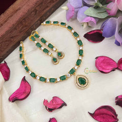 Vriksham Designer Christy Rubes AD Stone Neckpiece-Green-G20576