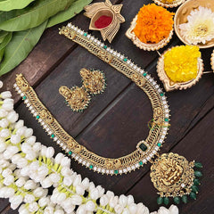 Vriksham Jalebi Lakshmi Pendant Long Neckpiece-Green Bead-Green-G21324