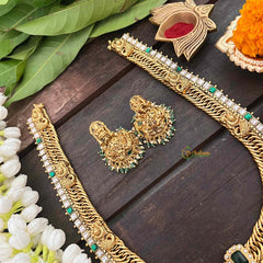 Vriksham Jalebi Lakshmi Pendant Long Neckpiece-Green Bead-Green-G21324