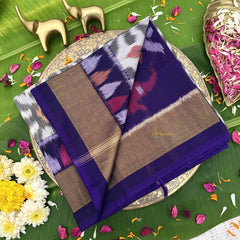 Vriksham Handwoven Pochampally Grey & Purple Elegance Ikkat Silk-Cotton Saree-VS4727