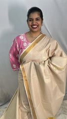 Vriksham Kasavu Small Checkes Cotton Saree-Golden Zari Patti-VS4343