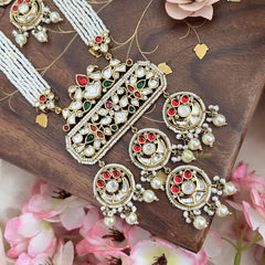 Pearl Layered Victorian Diamond Pendant Haram-Red Green-VV1822