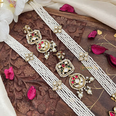 Pearl Layered Victorian Diamond Pendant Haram-Red Green-VV1822