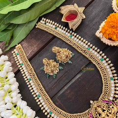 Vriksham Lakshmi With Dual Peacock Jalebi Style Long Neckpiece-Pastel Green Bead-G21325