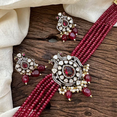 Unique Multilayer Victorian Diamond Choker -Red-Bead-VV1424