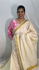 Kasavu Checks Cotton Saree-Golden Zari Patti- VS3478