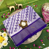 Vriksham Handwoven Pochampally Lavender Zigzag Motifs in Soothing Purples Ikkat Silk-Cotton Saree-VS4731