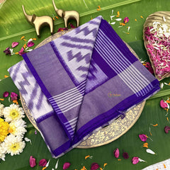 Vriksham Handwoven Pochampally Lavender Zigzag Motifs in Soothing Purples Ikkat Silk-Cotton Saree-VS4731