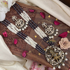 Trendy Multilayer Victorian Diamond Krishna Pendant Haram-Purple-VV1498