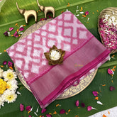 Vriksham Handwoven Pochampally Pink Diamond Motifs in Rose & Blush Tones Ikkat Silk-Cotton Saree-VS4732