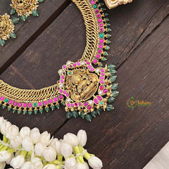 Vriksham Jalebi Style Lakshmi Pendant Long Neckpiece-Pastel Green Bead-G21326