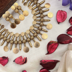 Vriksham Gold Plated Cubic Zirconia Studded & Beaded Lakshmi Goddess Neckpiece-G20574