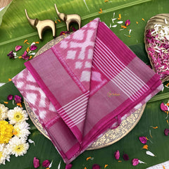Vriksham Handwoven Pochampally Pink Diamond Motifs in Rose & Blush Tones Ikkat Silk-Cotton Saree-VS4732