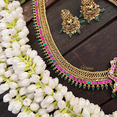 Vriksham Jalebi Style Lakshmi Pendant Long Neckpiece-Pastel Green Bead-G21326