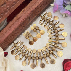 Vriksham Gold Plated Cubic Zirconia Studded & Beaded Lakshmi Goddess Neckpiece-G20574