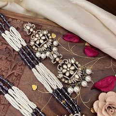 Trendy Multilayer Victorian Diamond Krishna Pendant Haram-Purple-VV1498