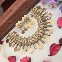 Vriksham Gold Plated Cubic Zirconia Studded & Beaded Lakshmi Goddess Neckpiece-G20574