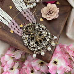 Layered Beaded Light Pink Victorian Diamond Short Neckpiece-Narthana Krishna-VV1216