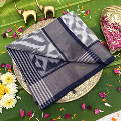 Vriksham Handwoven Pochampally Grey & Off White Zigzag Ikkat Silk-Cotton Saree-VS4733