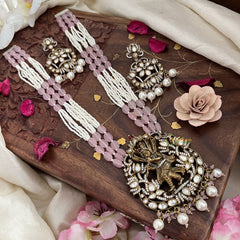 Layered Beaded Light Pink Victorian Diamond Short Neckpiece-Narthana Krishna-VV1216