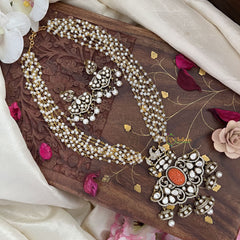 Pearl Victorian Diamond Pendant Neckpiece -Orange -VV695