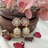 Exclusive Jadau Kundan Jhumka-Aqua Green Beads-J2440