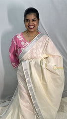 Kasavu Plain Cotton Saree-Silver Zari Patti-VS3470