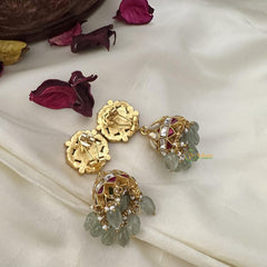 Exclusive Jadau Kundan Jhumka-Aqua Green Beads-J2440