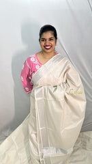 Kasavu Plain Tissue Cotton Saree-Silve Zari Patti-VS3473