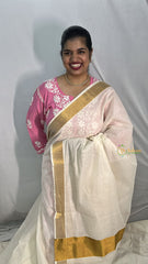 Vriksham Kasavu Plain Cotton Saree-Golden Zari Patti-VS4334