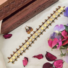 Vriksham Temple Glow Lakshmi Coin Green Red Stone Neckpiece-G20571