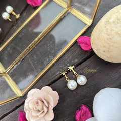 Vriksham Coconut Tree With Big Pearl Anti Tarnish Stainless Steel Earring-G17710