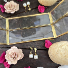 Vriksham Coconut Tree With Big Pearl Anti Tarnish Stainless Steel Earring-G17710