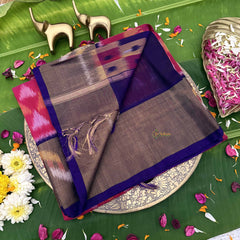 Vriksham Handwoven Pochampally  Pink With Triangle & Wave Motif Ikkat Silk-Cotton Saree-VS4736