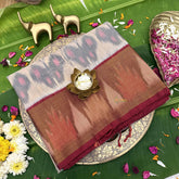 Vriksham Handwoven Pochampally Ivory & Maroon Rustic Charm With Subtle Floral Motifs Ikkat Silk-Cotton Saree-VS4740