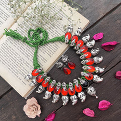 Vriksham Oxidized Silver With Red Enamel & Ganesha Motifs-S907