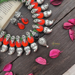 Vriksham Oxidized Silver With Red Enamel & Ganesha Motifs-S907