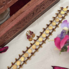 Vriksham Temple Glow Lakshmi Coin Red Stone Neckpiece-G20572