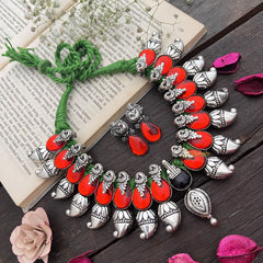 Vriksham Oxidized Silver With Red Enamel & Ganesha Motifs-S907