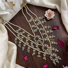 Premium 3 Lada Victorian Diamond Mala-Aqua Green Bead-Pearl-VV1790